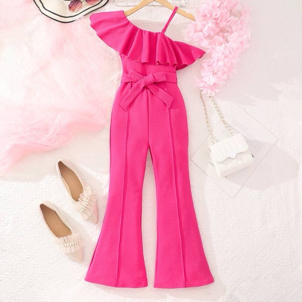 Vibrant Pink Flared Bodysuit with Ruffles